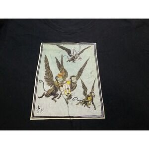 Wizard of Oz Fairy Tale Illustration Flying Monkeys Mens Black T-Shirt‎ Medium